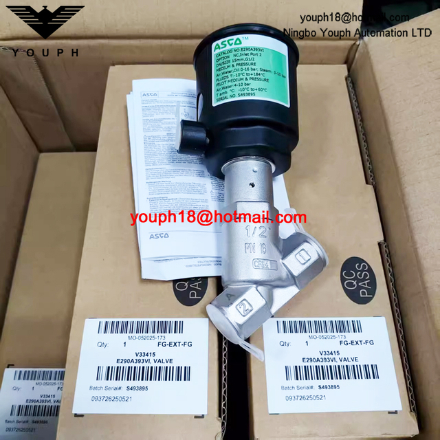 ASCO E290A393 E290A393VI 15mm Port EMERSON Entry Under the Disc SS Angle Seat VALVE
