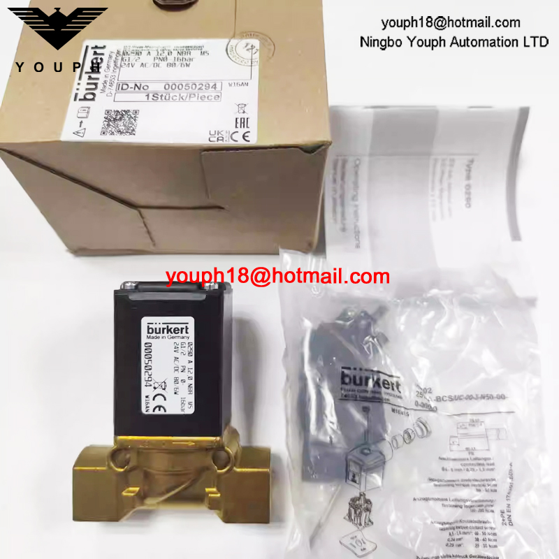 Burkert 00050294 0290 Series NBR Diaphragm Normally Closed 2/2-way Brass Body Solenoid Valve