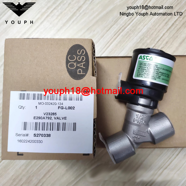 ASCO E290A792 E290A792VI E290B393 E290B395 E290B063 E290B067 Stainless Steel AISI 316L Pressure Operated Angle Seat VALVE