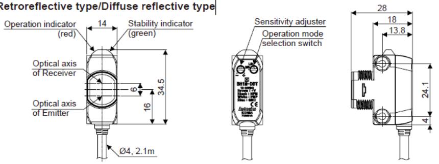 dimension for Retroreflective type Diffuse reflectivere type