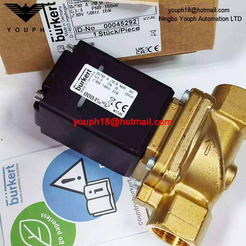 Burkert 00045292 0290 A 20,0 NBR MS 230V 50Hz 16W G3/4" Servo-controlled Brass Solenoid Valve