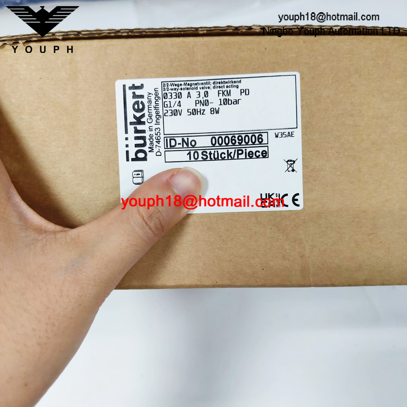 Burkert 00069006 0330 G1/4 A Series FKM Diaphragm Plastic PVDF Body 2/2-way Normally Closed Solenoid Valve