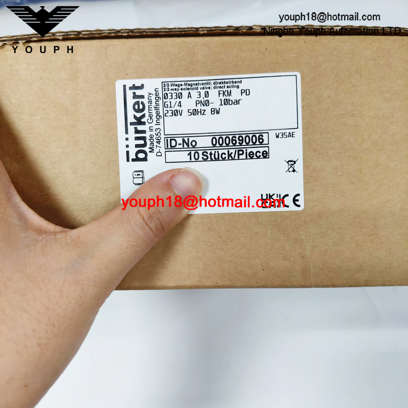 Burkert 00069006 0330 G1/4 A Series FKM Diaphragm Plastic PVDF Body 2/2-way Normally Closed Solenoid Valve