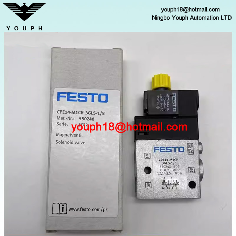 Festo CPE14-M1CH-3GLS-1/8 550248 3/2-way Closed Monostable 24V DC G1/8 900 L/min Electric Solenoid Valve