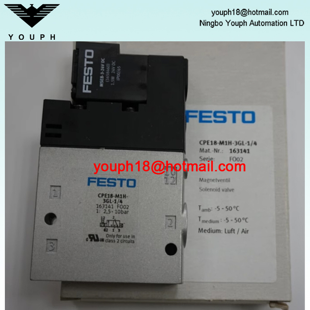 Festo CPE18-M1H-3GL-1/4 163141 CPE18 3/2-way closed monostable 24V DC 1300 l/min Electric Solenoid Valve