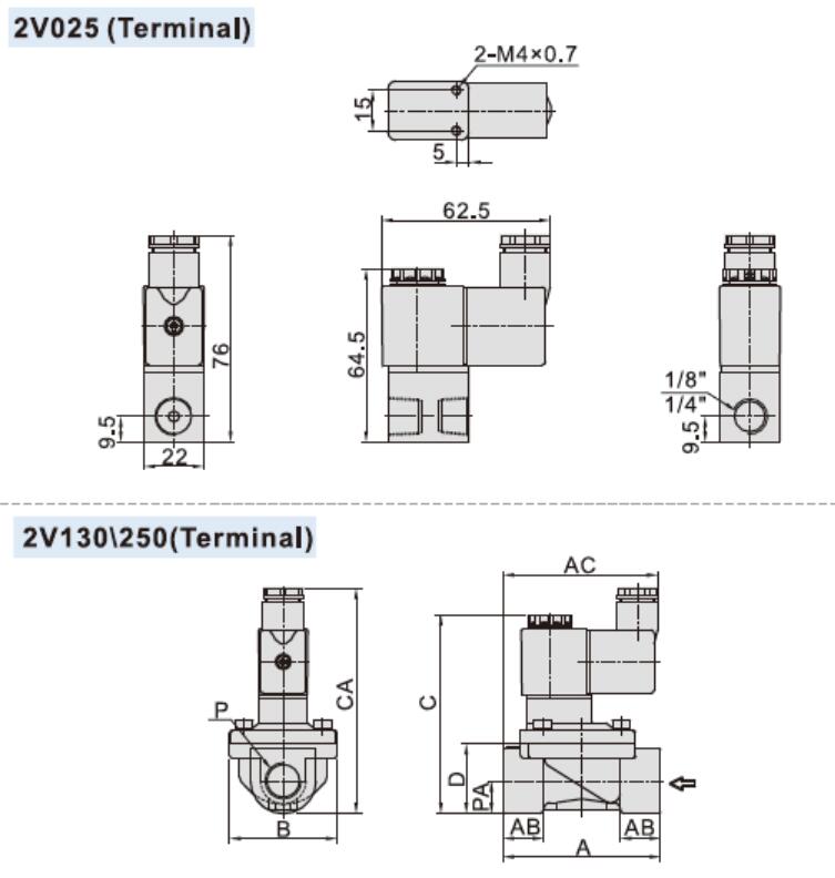 Airtac 2V250-25 Dimensions Diagram