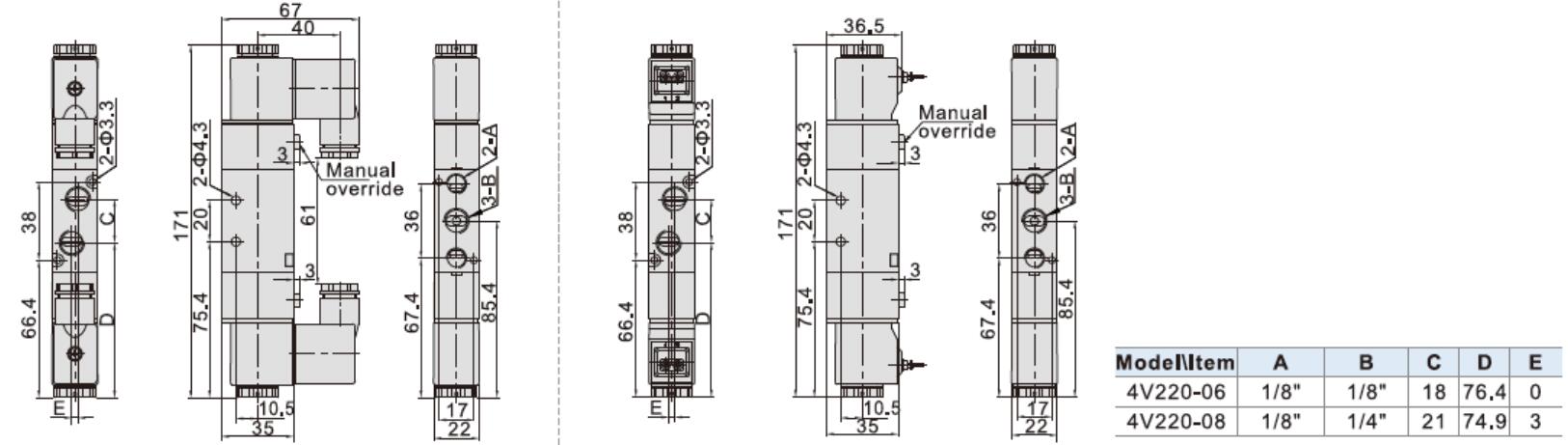 Airtac 4V220-08 Dimension