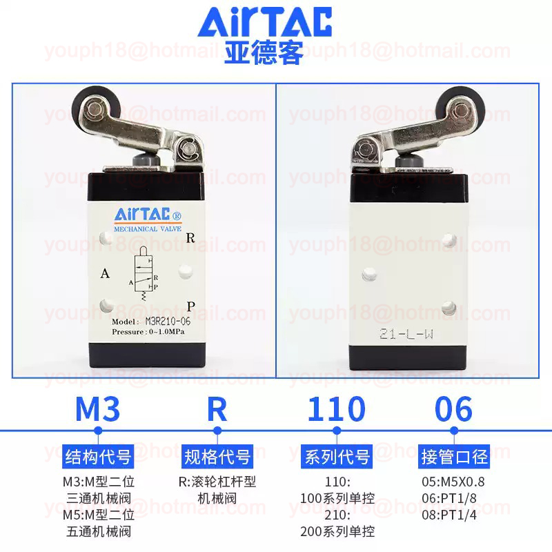 Airtac M5R210-06 G1/8" M5 Series Roller Type Control Valve