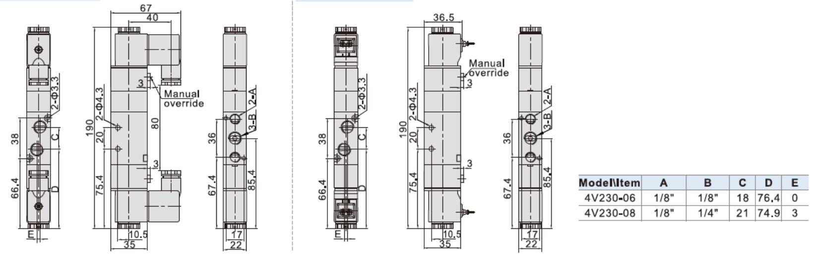 Airtac 4V230P-06 Dimension