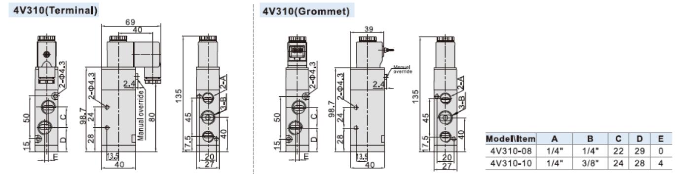 Airtac 4V310-08 Dimension