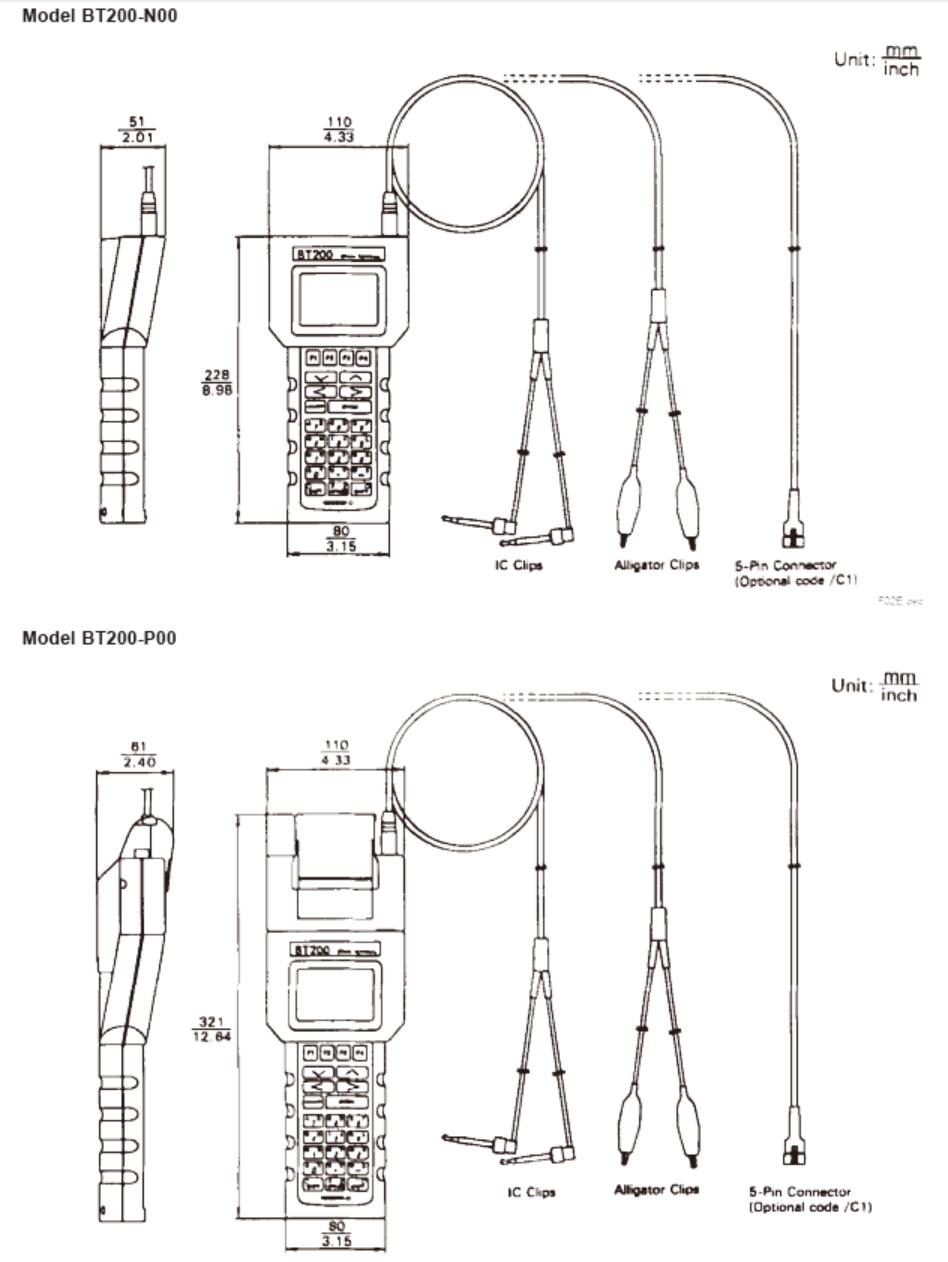 YOKOGAWA BT200 BRAIN Terminal Handheld Communicator Dimensions Diagram