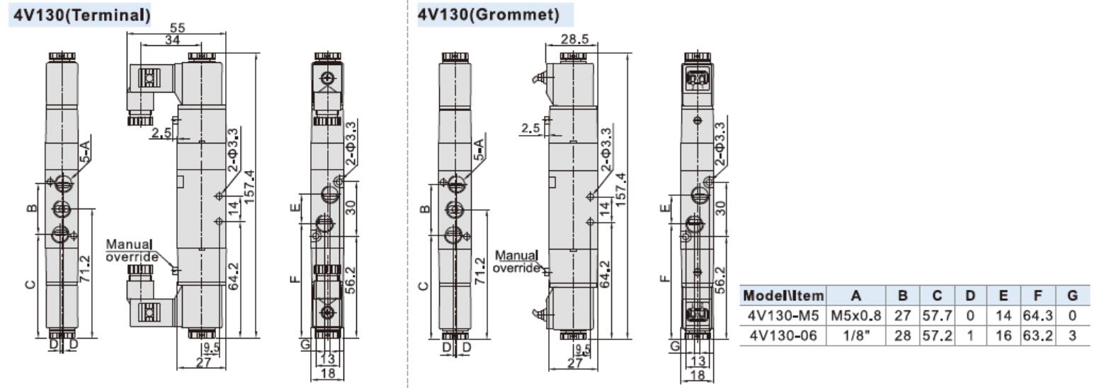 Airtac 4V130P-M5 Dimension