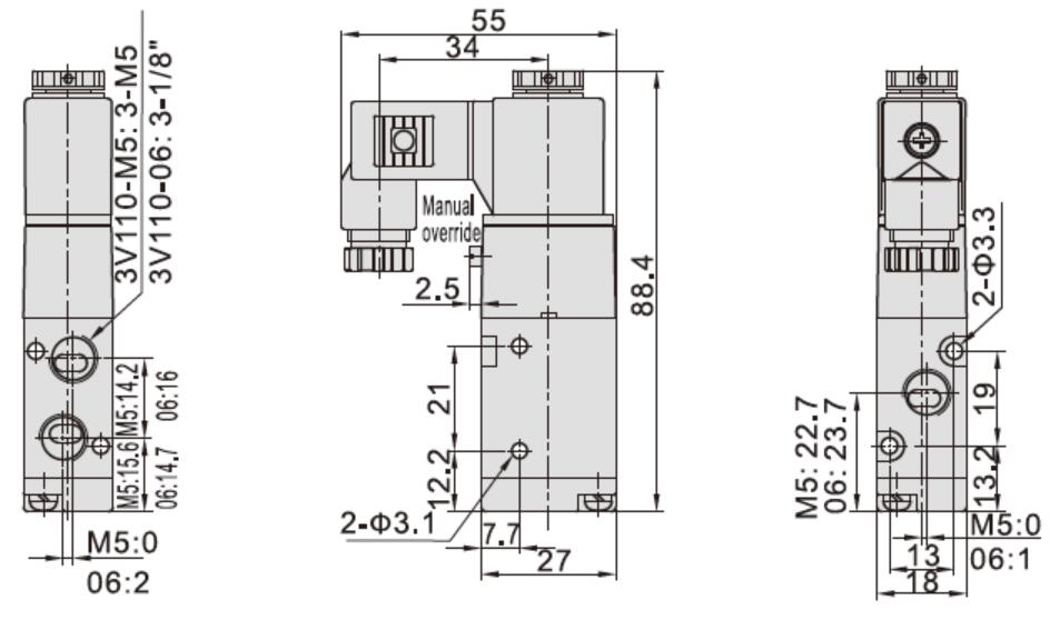 Airtac 3V110-M5-NC Dimensions